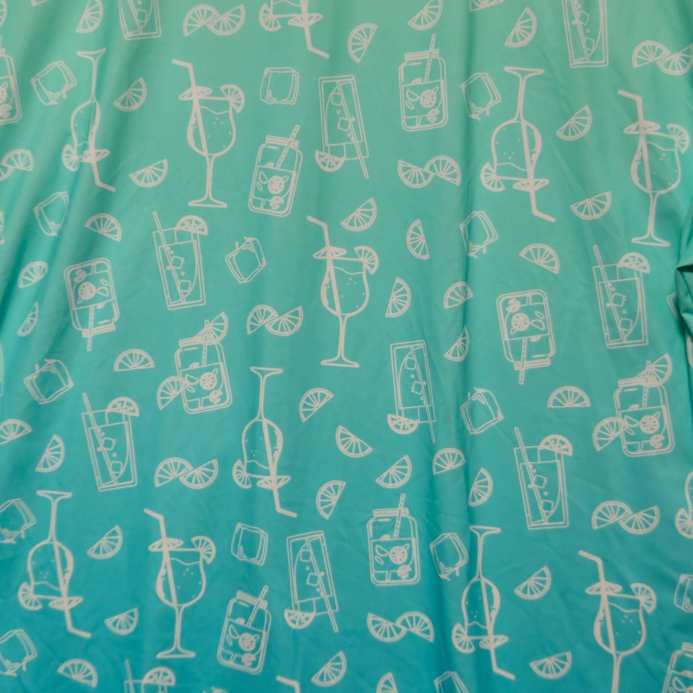 Birdie Bound Mens Polo Shirt 3XL Teal Ombre Cocktail Print Performance Golf Tee - Picture 3 of 8
